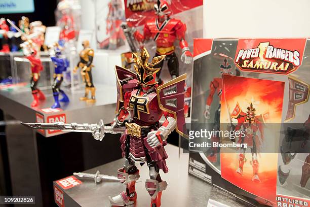 Power Rangers Samurai figures made by Bandai America Inc., sits on display during the Toy Industry Association 108th American International Toy Fair...