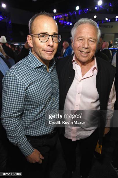 President of the New England Patriots Jonathan Kraft and Chief Executive Officer of the New England Patriots Robert Kraft attend SiriusXM at Super...