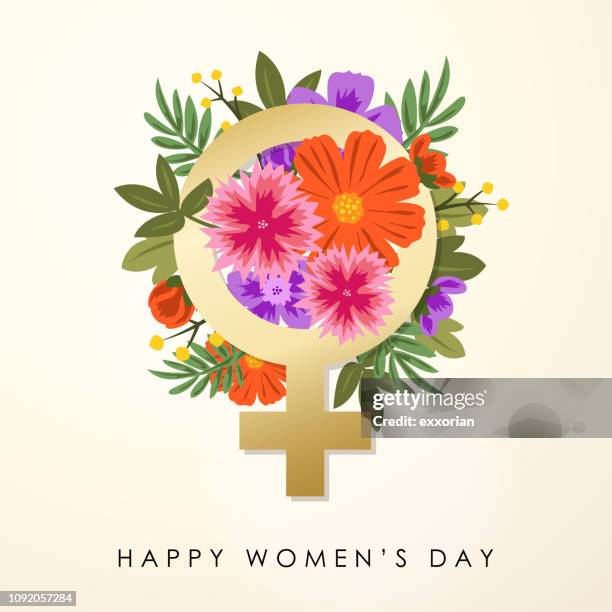 ilustrações de stock, clip art, desenhos animados e ícones de women's day gender symbol & bouquet - dia internacional da mulher