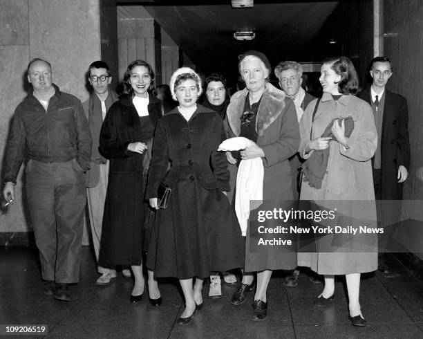 Dorothy Day, , leaves court with other pacifists, after being found guilty for not taking cover in a shelter, during an air raid drill. She received...