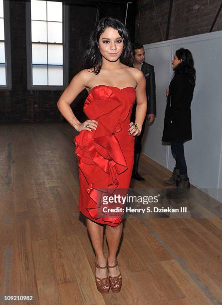 Actress Vanessa Hudgens attends the Marchesa Fall 2011 presentation during Mercedes-Benz Fashion Week at Center 548 on February 16, 2011 in New York...
