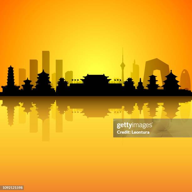 beijing-skyline (alle gebäude sind vollständig und beweglich) - tiananmen square stock-grafiken, -clipart, -cartoons und -symbole