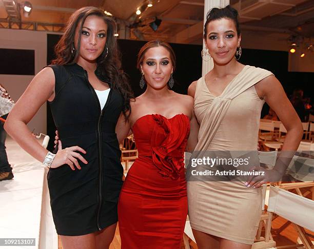 Personality Sammi "Sweetheart" Giancola, singer Adrienne Bailon and Julissa Bermudez attend the Bebe Fall 2011 fashion show at Style360 on February...