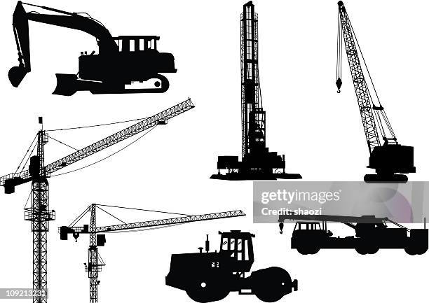 ilustrações, clipart, desenhos animados e ícones de indústria e equipamentos de construção - crane machinery