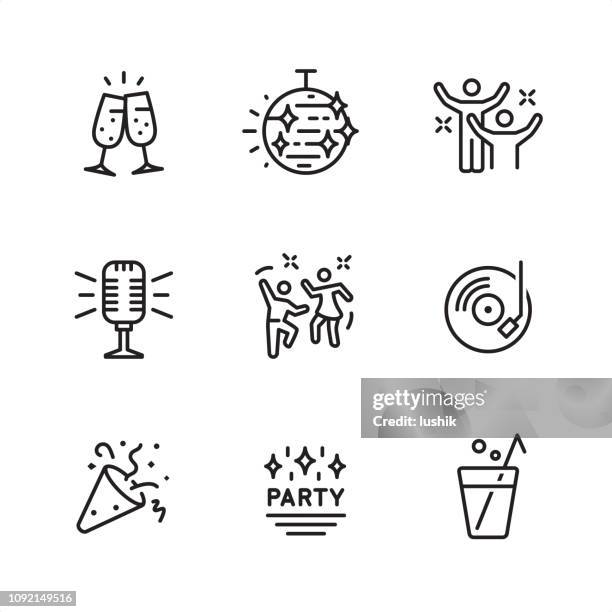 disco-party - pixel-perfekte kontur-symbole - party icon stock-grafiken, -clipart, -cartoons und -symbole