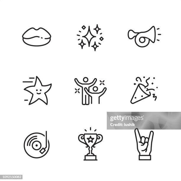 entertainment event - pixel perfect outline icons - party popper illustration stock illustrations