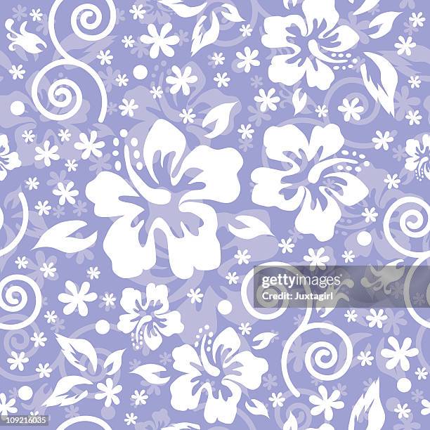 hibiscus pattern in blue - hibiscus flower pattern stock illustrations