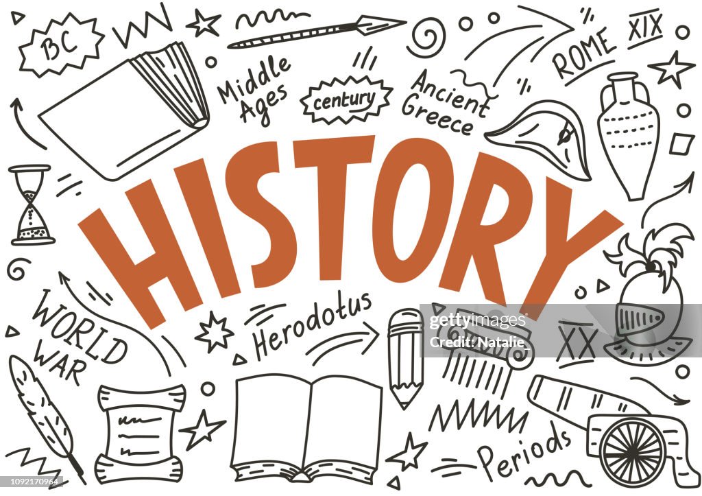 History Doodles With Lettering High-Res Vector Graphic - Getty Images