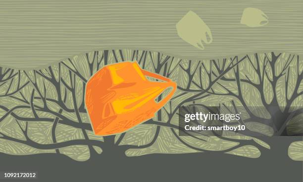 countryside scene with litter - biodegradable packaging stock illustrations