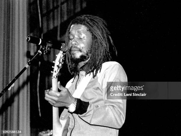 Jamaican reggae guitarist and singer Peter Tosh, performs at the Royal Oak Music Theater, near Detroit, Michigan, in 1981.