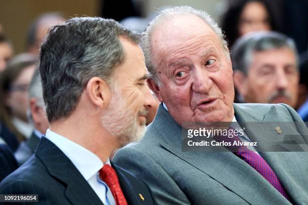 King Juan Carlos and King Felipe VI of Spain attend the National Sports Awards 2017 at the El Pardo Palace on January 10, 2019 in Madrid, Spain.