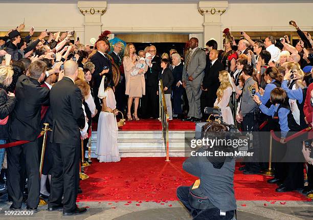 Singer Celine Dion, holding her son Nelson Angelil, her husband and manager Rene Angelil, holding their son Eddy Angelil, their son Rene-Charles...