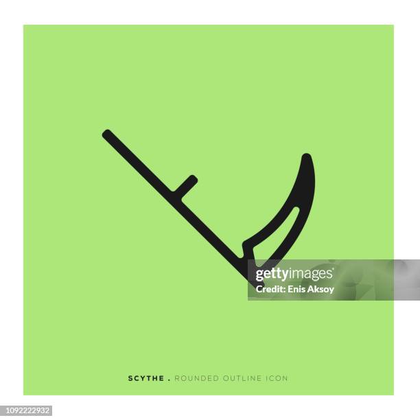 scythe rounded line icon - sickle stock illustrations