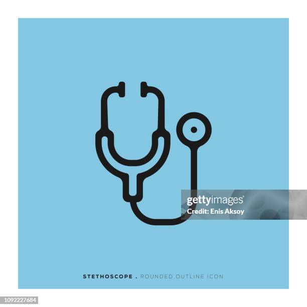stockillustraties, clipart, cartoons en iconen met stethoscoop afgeronde lijn pictogram - stethoscoop