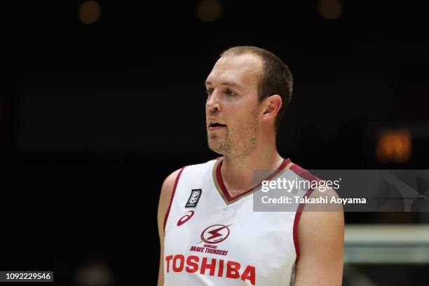 Nick Fazekas of Kawasaki Brave Thunders looks on during the Basketball 94th Emperor's Cup Quarter Final between Kawasaki Brave Thunders and Chiba...