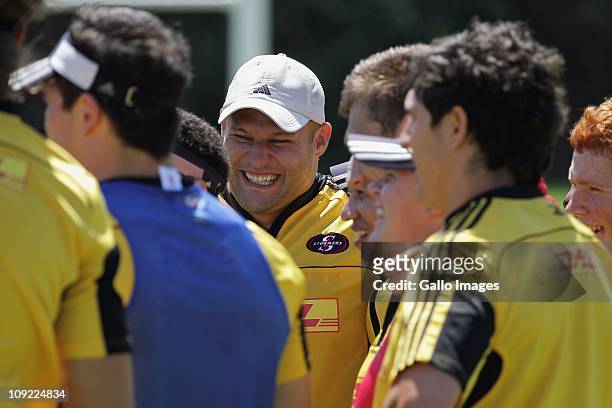Stormers prop CJ van Der Linde during the Super Rugby DHL Stormers training session at the High Performance Centre, Bellville on February 16, 2011 in...