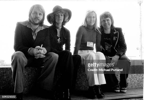 Swedish pop group ABBA in Brighton, East Sussex, for the Eurovision Song Contest, April 1974. The group won the contest with their song 'Waterloo'....