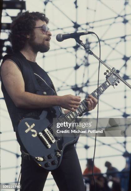 Eric Bloom from Blue Oyster Cult performs live on stage, Donnington Park, 1981.