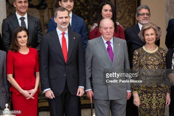 Queen Letizia of Spain, King Felipe VI of Spain, King Juan Carlos and Queen Sofia attend the National Sports Awards 2017 at the El Pardo Palace on...