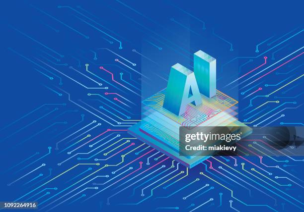 artificial intelligence processing chip - computer chip stock illustrations