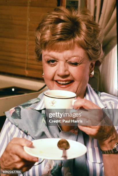 Actress Angela Lansbury enjoys a cup of tea March 30, 1987 in Los Angeles, California