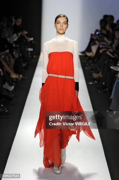 Model walks the runway during the BCBG Max Azria Ready to Wear Fall/Winter 2011 show part of Mercedes-Benz New York Fashion Week on February 10, 2011...