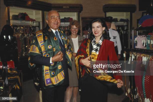 Egyptian businessman Mohamed Al-Fayed with fashion designer Paloma Picasso, circa 1988.