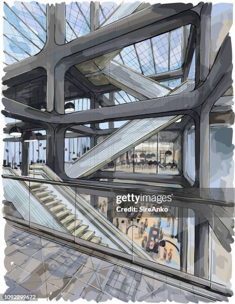 illustration interior design - modern interior architecture stock illustrations