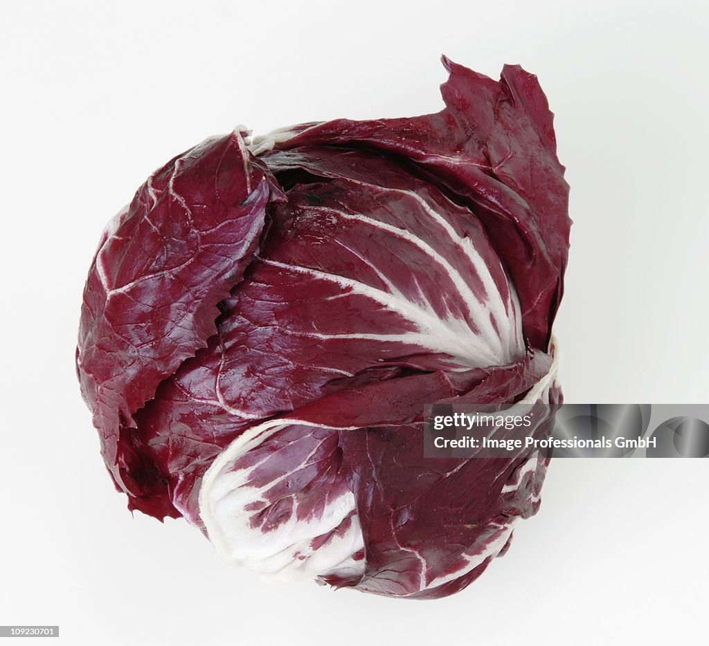 Head of radicchio on white background, close-up