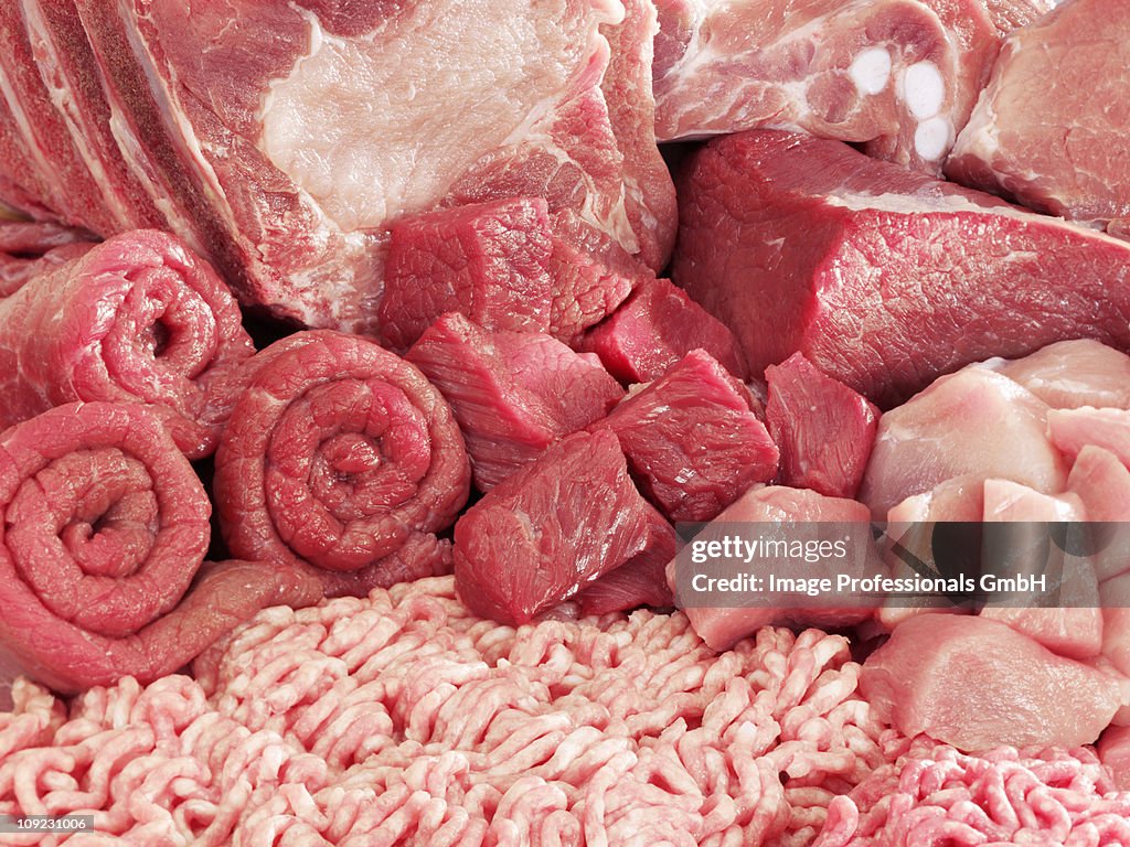 Assortment of raw meat, close-up