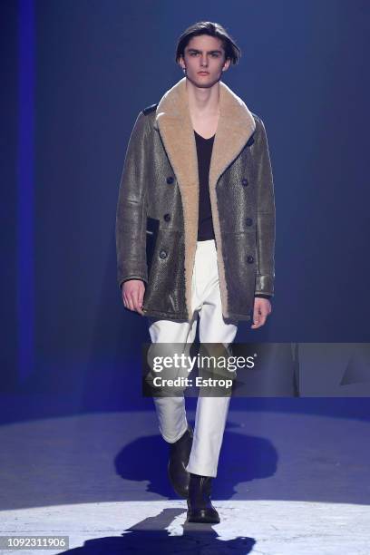 Model walks the runway at the AldoMariaCamillo show during the 95th Pitti Uomo on January 10, 2019 in Florence, Italy.