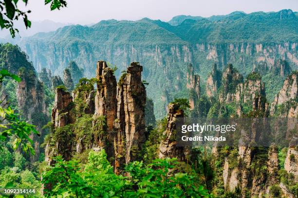 berge von zhangjiajie national forest park, china - zhangjiajie national forest park stock-fotos und bilder