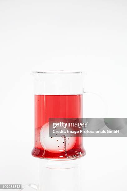 fruit tea in glass with tea strainer - ローズヒップティー ストックフォトと画像