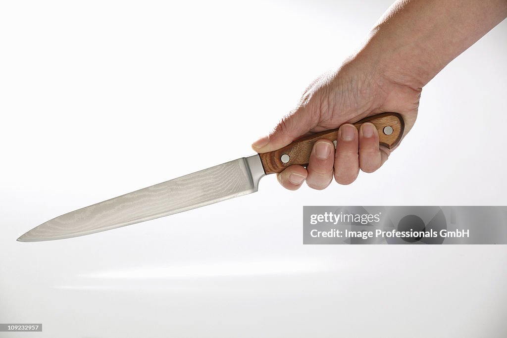 Human hand holding kitchen knife