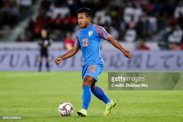 Jeje Lalpekhlua of India controls the ball during the AFC Asian Cup Group A match between India and the United Arab Emirates at Zayed Sports City...