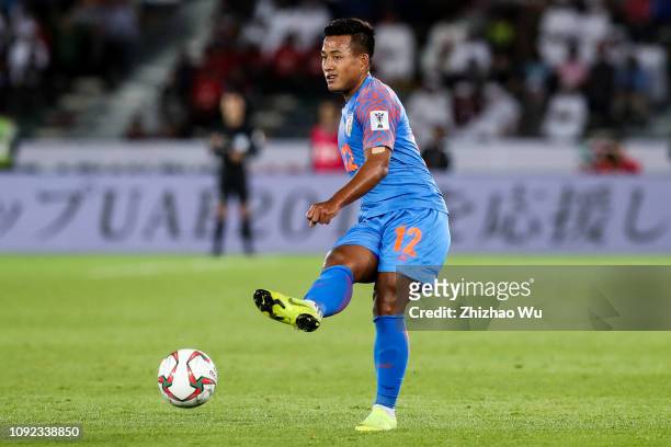 Jeje Lalpekhlua of India in action during the AFC Asian Cup Group A match between India and the United Arab Emirates at Zayed Sports City Stadium on...