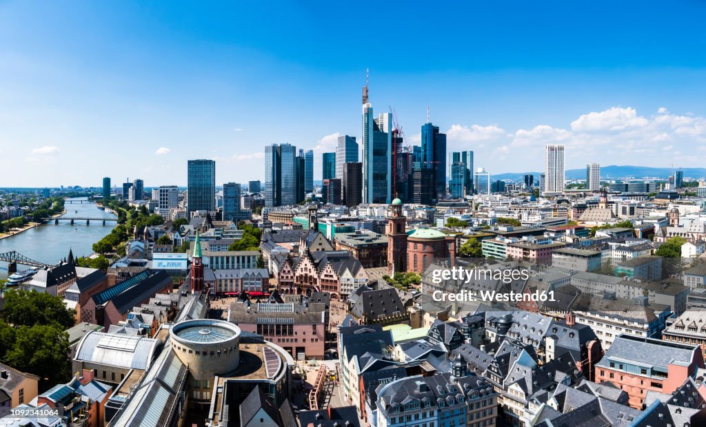 Germany, Hesse, Frankfurt, Skyline, financial district, old town, Roemer and Dom-Roemer Project