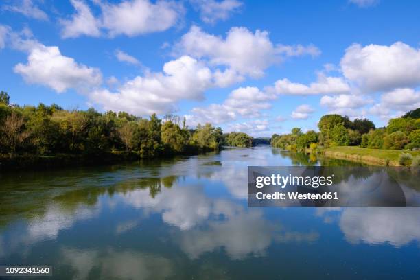 germany, bavaria, swabia, donau-ries, river mouth of lech into danube river - lech stock-fotos und bilder