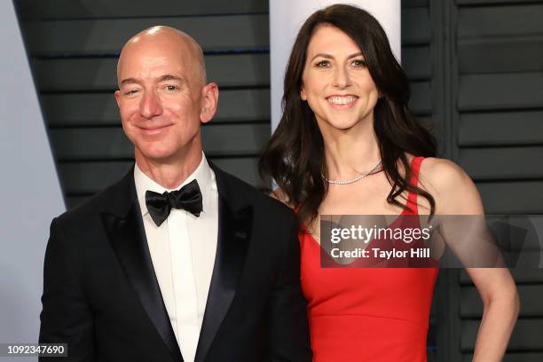 Amazon CEO Jeff Bezos and MacKenzie Bezos attend the 2018 Vanity Fair Oscar Party hosted by Radhika Jones at Wallis Annenberg Center for the...