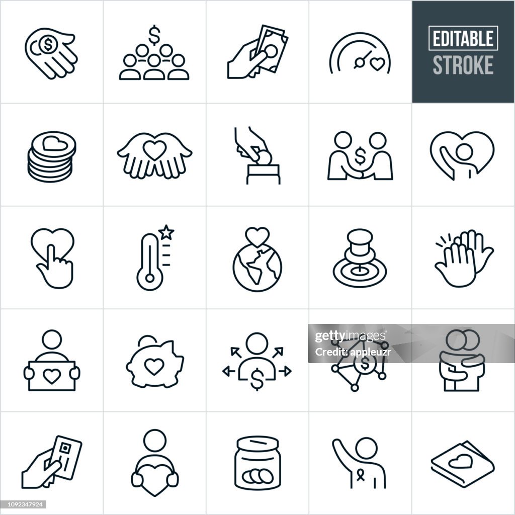 Fundraiser Line Icons - Editable Stroke