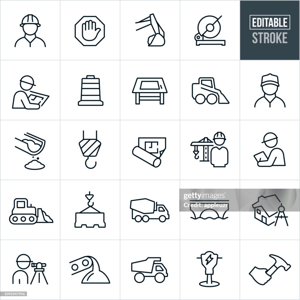 Construction Line Icons - Editable Stroke