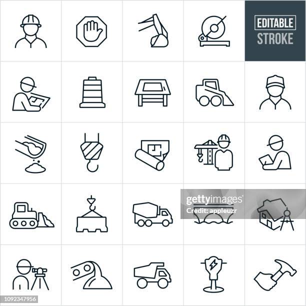 construction line icons - editable stroke - construction worker stock illustrations