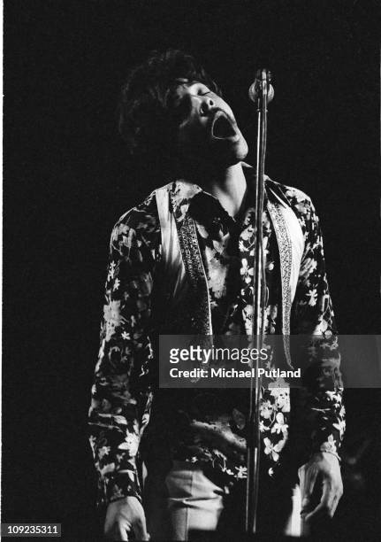 Arthur Lee of Love performs on stage at the Rainbow Theatre, London, May 1974.