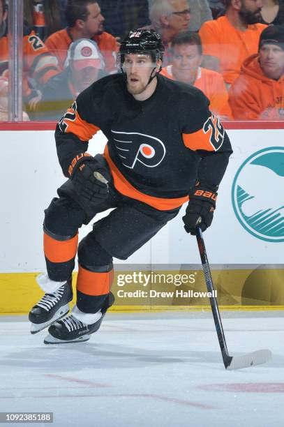 Dale Weise of the Philadelphia Flyers skates against the Columbus Blue Jackets at Wells Fargo Center on December 22, 2018 in Philadelphia,...