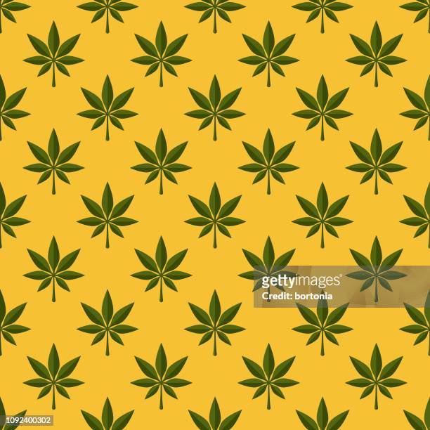 ilustraciones, imágenes clip art, dibujos animados e iconos de stock de patrón sin fisuras de marihuana - planta de cannabis