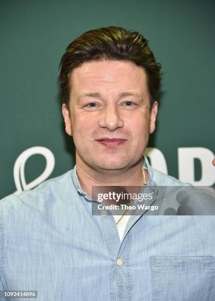 Jamie Oliver Discusses His New Cookbook "5 Ingredients: Quick And Easy Food" at Barnes & Noble Union Square on January 10, 2019 in New York City.