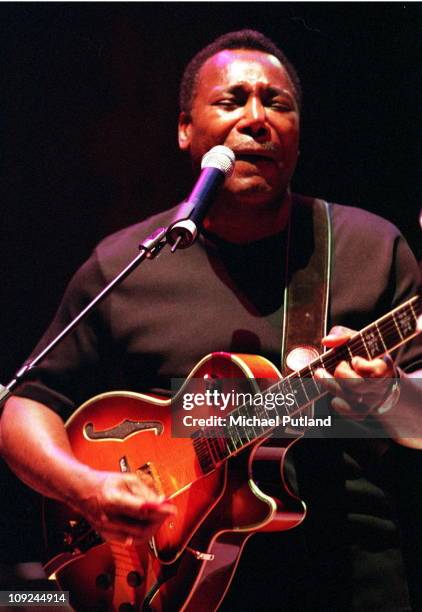 George Benson performs on stage at Ronnie Scott's Charity Gala, London, 1999.