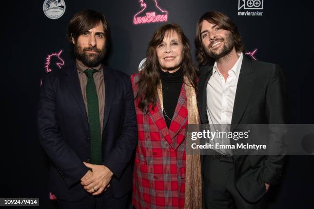 Jason Schwartzman, Talia Shire and Robert Schwartzman attend the LA premiere of 'The Unicorn' at ArcLight Hollywood on January 10, 2019 in Hollywood,...