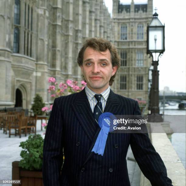 British Actor. Rik Mayall As Alan B'Stard MP in the TV series 'The New Statesman', .