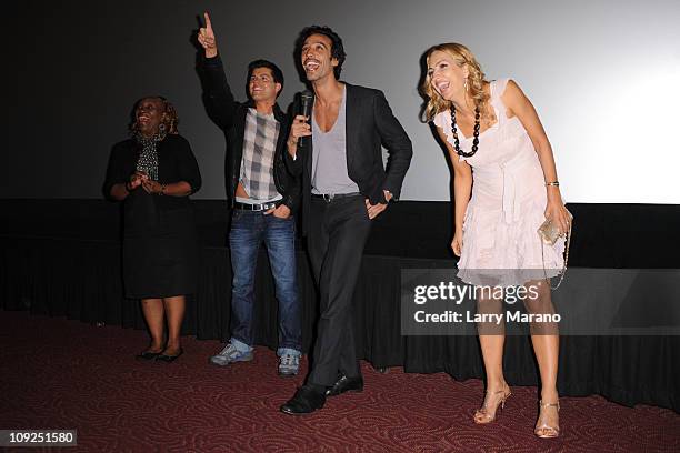 Avery Somers, Carlos Leon and Elika Portnoy attend the Miami screening of Immigration Tango at AMC Sunset Place on February 17, 2011 in Miami,...